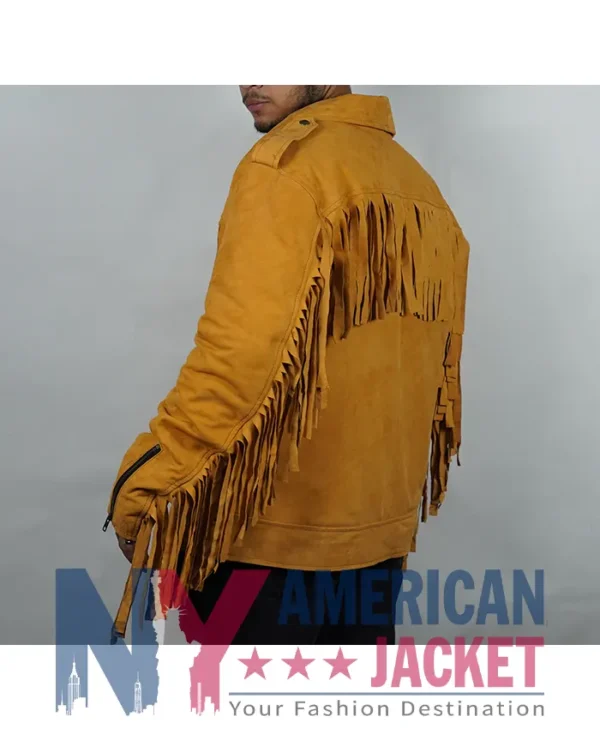 Men's Suede Fringe Yellow Biker Jacket
