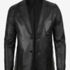 Mens Two Button Black Leather Blazer