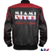 Movie The Fall Guy 2024 Ryan Gosling Miami Vice Stunt Team Black And Red Leather Bomber Jacket back view