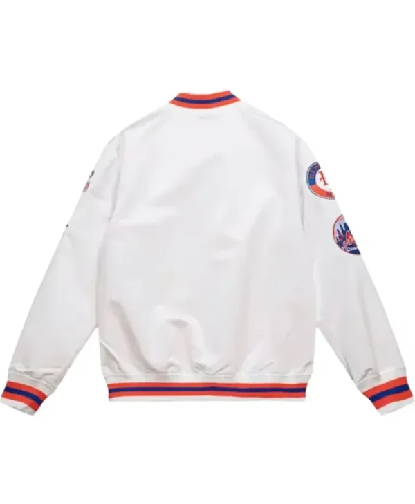 NY Mets City Collection White Satin Varsity Jacket - Image 2