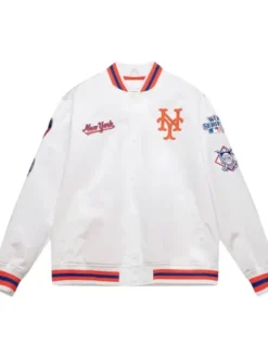 NY Mets City Collection White Satin Varsity Jacket
