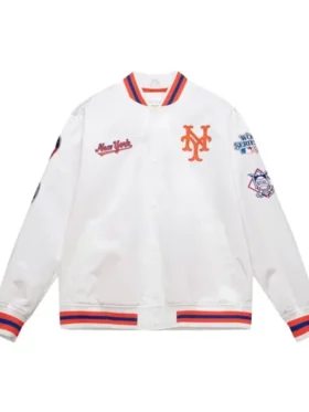 NY Mets City Collection White Satin Varsity Jacket