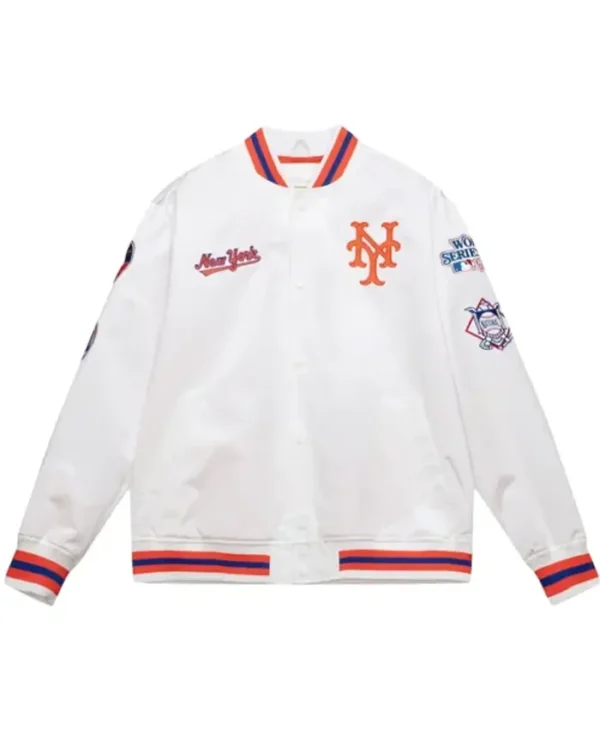 NY Mets City Collection White Satin Varsity Jacket