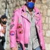 Nicolas Leather Cage Pink Motorcycle Jacket