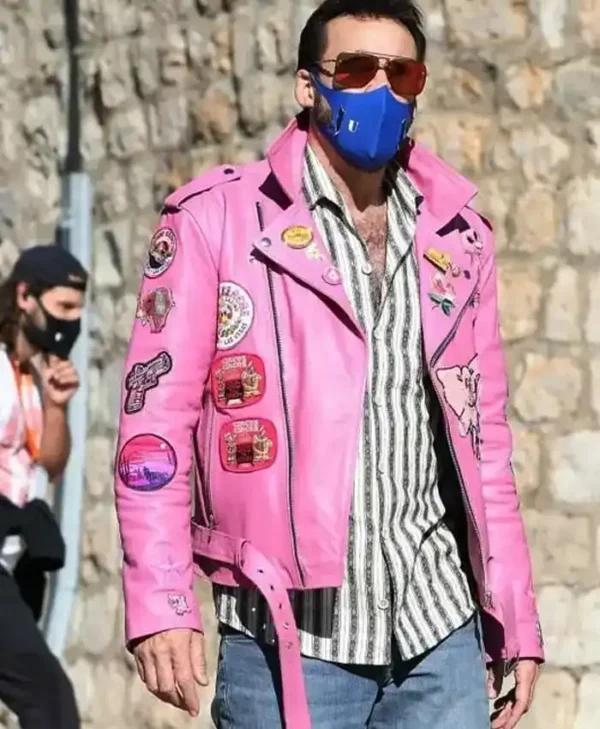 Nicolas Leather Cage Pink Motorcycle Jacket