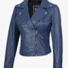 Ninfa Fashion Blue Biker Leather Jacket