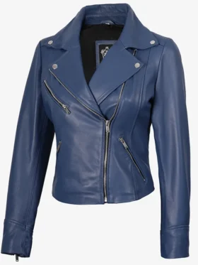 Ninfa Fashion Blue Biker Leather Jacket