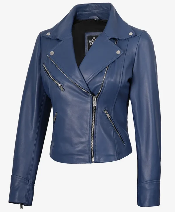 Ninfa Fashion Blue Biker Leather Jacket