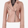 Ninfa Fashion Pink Biker Real Leather Jacket
