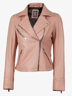 Ninfa Fashion Pink Biker Real Leather Jacket