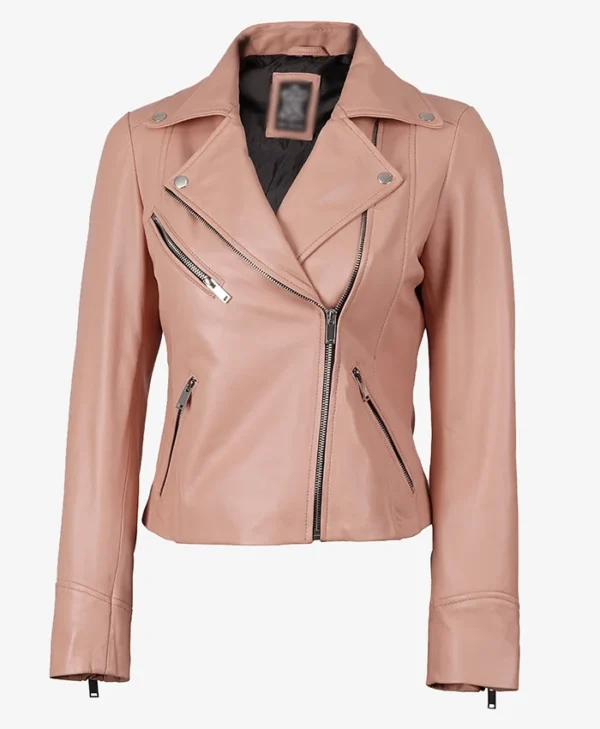 Ninfa Fashion Pink Biker Real Leather Jacket