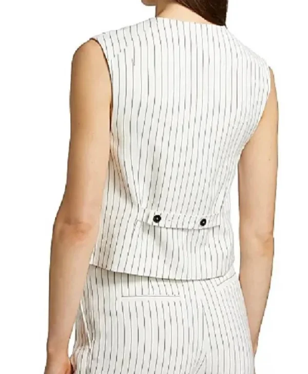 Only Murders In The Building Selena Gomez Pinstripe White Vest Back