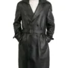 Order Belted Double Breasted Black Leather Trench Unisex Coat