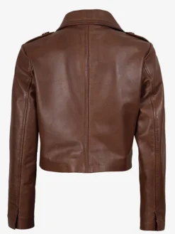 Order Lena Cognac Brown Cropped Leather Unisex Jacket