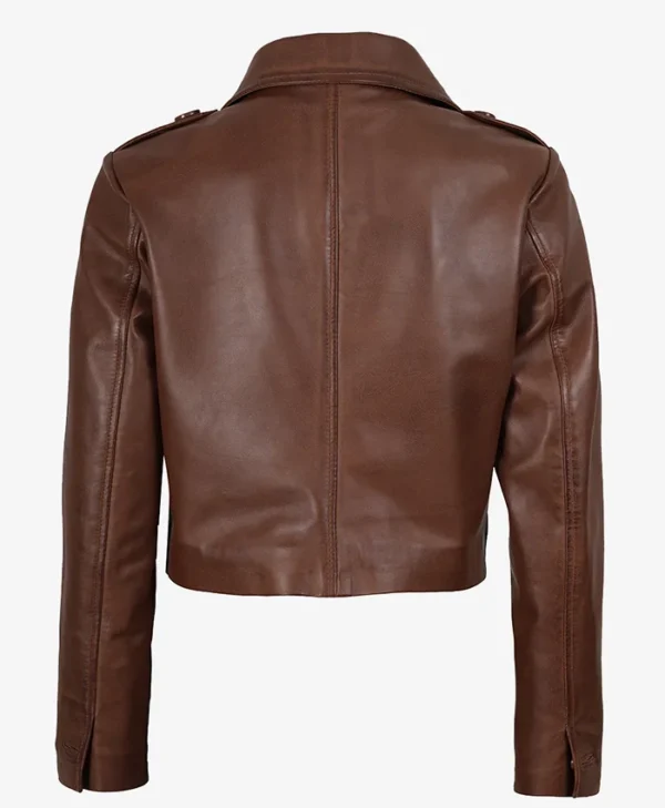 Order Lena Cognac Brown Cropped Leather Unisex Jacket