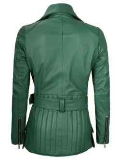Order Womens Asymmetrical Green Belted Leather Unisex Jacket
