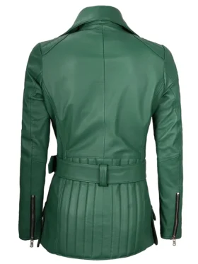 Order Womens Asymmetrical Green Belted Leather Unisex Jacket