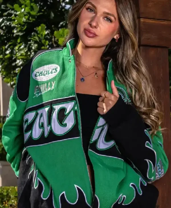 Philadelphia Eagles Kelly Green Bomber Racing Jacket For Sale