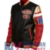SF 49ers Black Leather Bomber Jacket