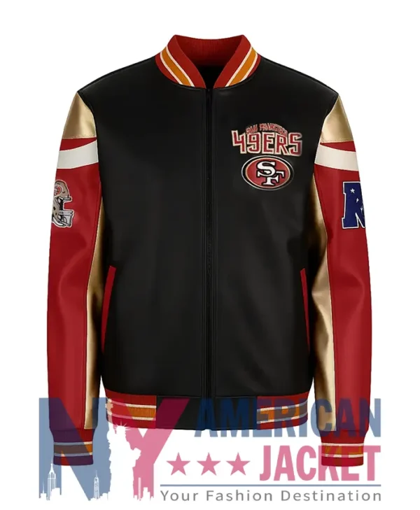SF 49ers Bomber Leather Black Jacket