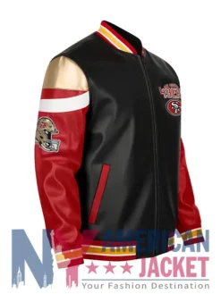 SF 49ers Leather Black Bomber Jacket