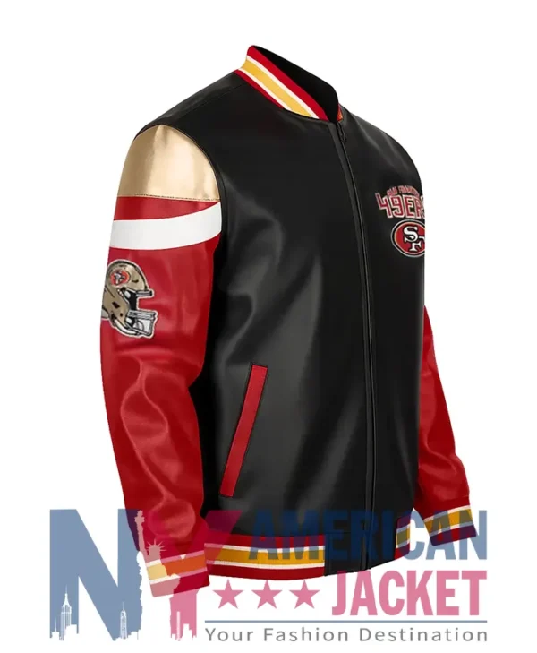 SF 49ers Leather Black Bomber Jacket