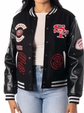 San Francisco 49ers The Wild Collective Black Varsity Jacket