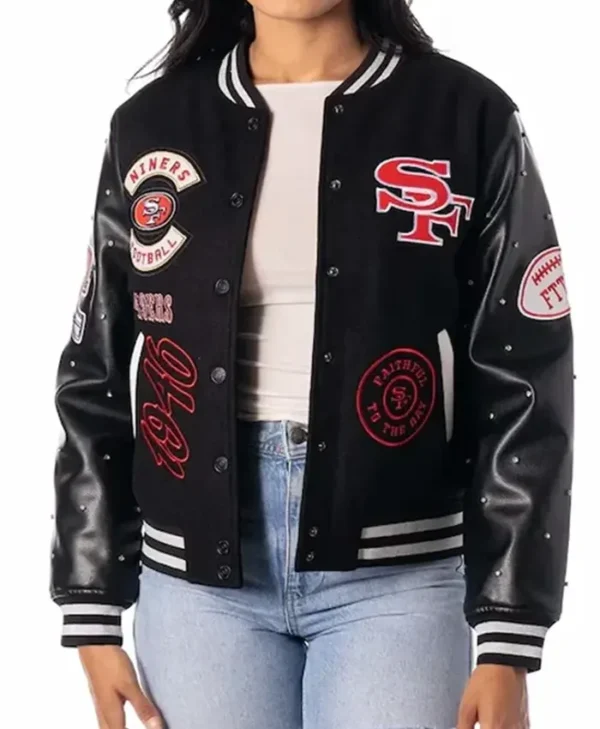 San Francisco 49ers The Wild Collective Black Varsity Jacket