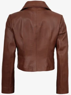 Shop Cognac Brown Single Button Cropped Leather Jacket For Men And Women