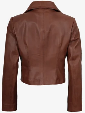 Shop Cognac Brown Single Button Cropped Leather Jacket For Men And Women