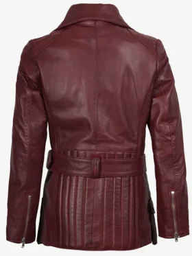 Shop Fashion Burgundy Asymmetrical Real Leather Biker Jacket For Men And Women