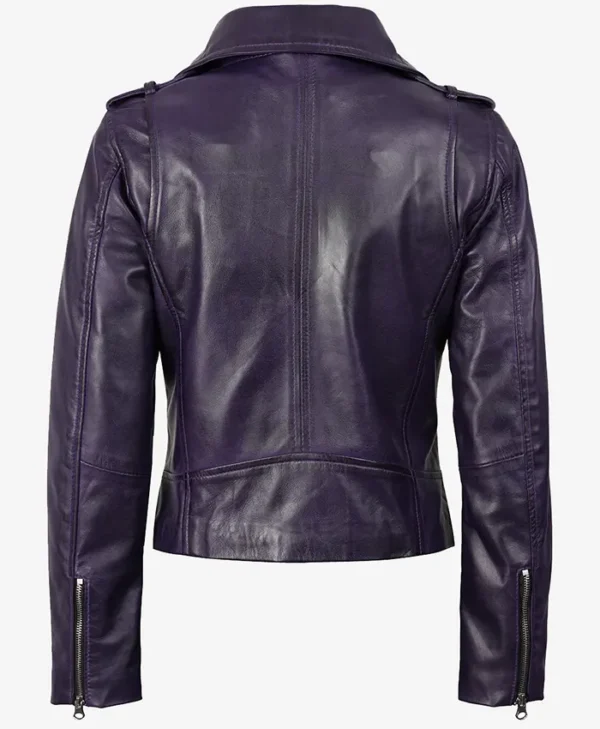 Shop Kirsten Wax Asymmetrical Biker Fashion Purple Leather Jacket For Men And Women