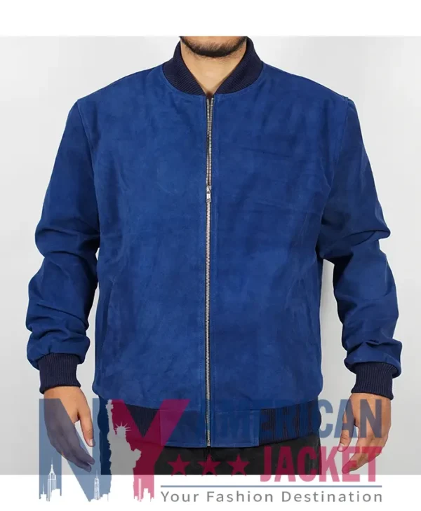 Suede Blue Bomber Jacket