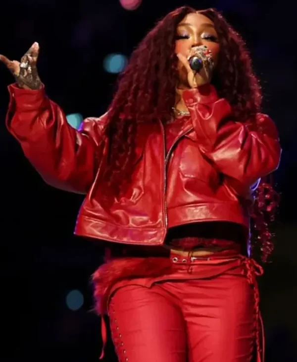 Super Bowl LIX Halftime Show SZA Red Leather Jacket - Image 2