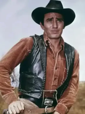 The Virginian James Drury Black Leather Vest