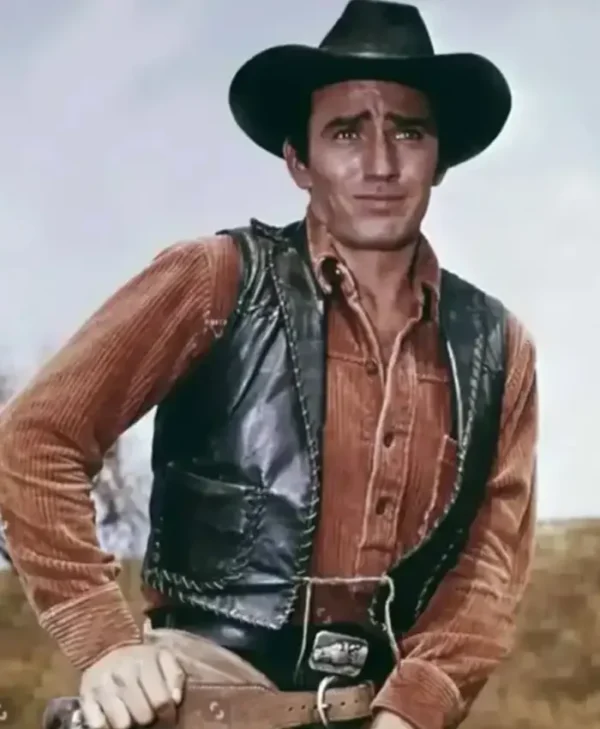 The Virginian James Drury Black Leather Vest