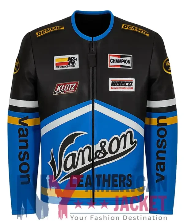 Vanson Motorcycle Blue Leather Jacket