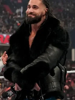 WWE Seth Rollins Black Shearling Jacket