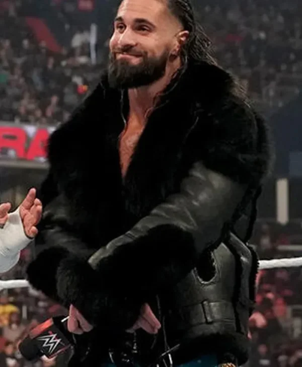 WWE Seth Rollins Black Shearling Jacket