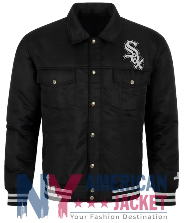 White Chicago Sox Trucker Black Jacket