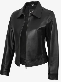 Womens Classic Harrington Black Leather Jacket