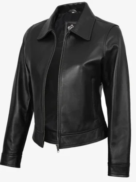 Womens Classic Harrington Black Leather Jacket