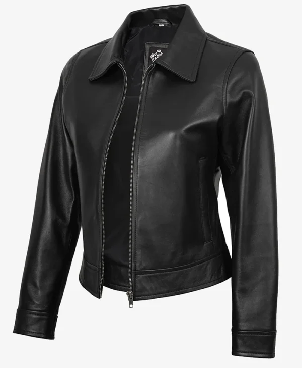 Womens Classic Harrington Black Leather Jacket