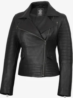 Womens Fashion Black Leather Biker Jacket