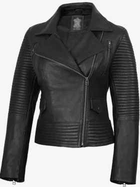 Womens Fashion Black Leather Biker Jacket
