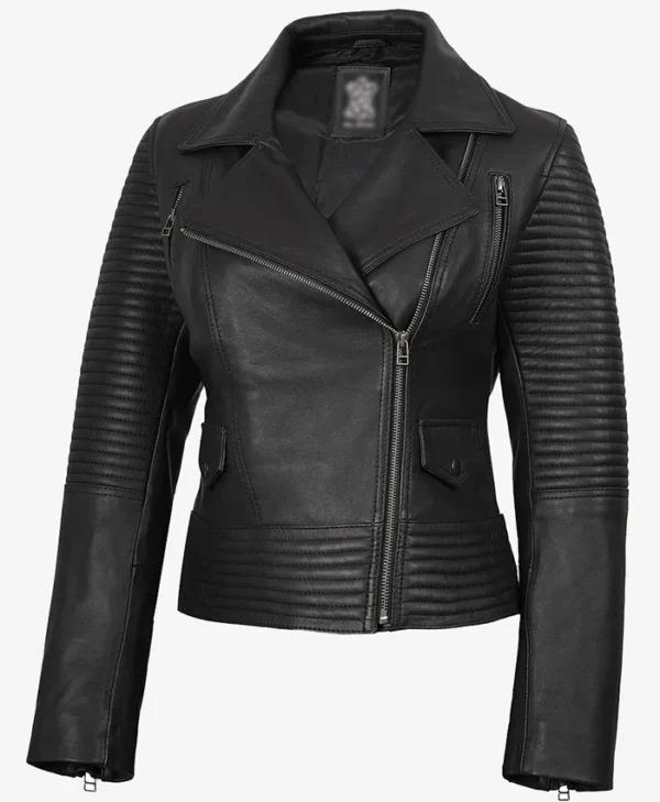 Womens Fashion Black Leather Biker Jacket