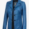 Womens Katie Blue Leather 3 4 Length Car Coat