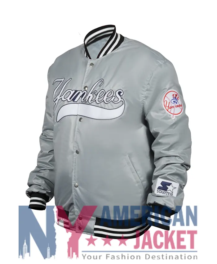 90’s New York Yankees Silver Varsity Jacket - Image 3