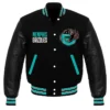 Basketball Team Memphis Grizzlies Black Wool Varsity Jacket with Snap-Tab Button Closure