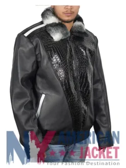 Black Frank Sheepskin Collar Chinchilla Jacket